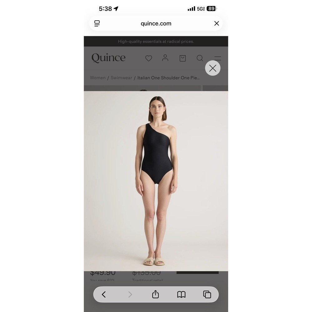 NWT Quince Black Italian One Shoulder One-Piece Swimsuit Size Medium
